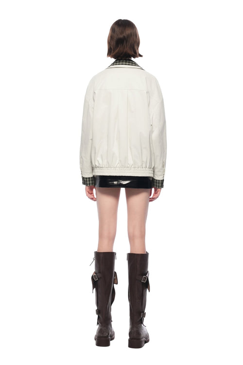 Light Apricot Plaid Patchwork Faux Two - piece Loose Coat - ANN ANDELMAN