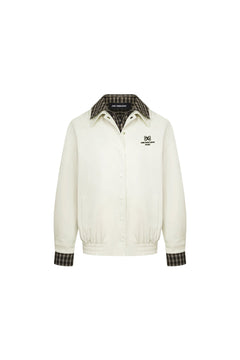 Light Apricot Plaid Patchwork Faux Two - piece Loose Coat - ANN ANDELMAN