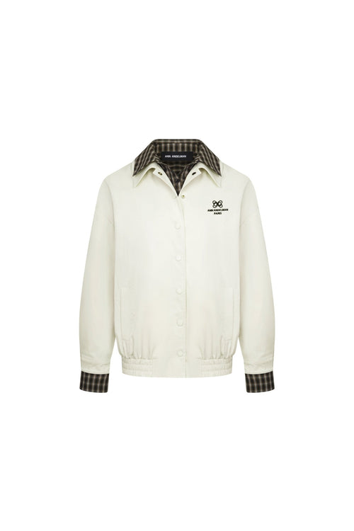 Light Apricot Plaid Patchwork Faux Two - piece Loose Coat - ANN ANDELMAN