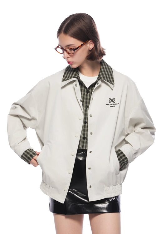 Light Apricot Plaid Patchwork Faux Two - piece Loose Coat - ANN ANDELMAN