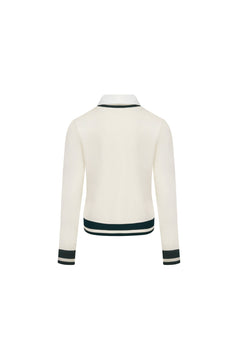 Light Apricot Polo Collar Faux Two - piece Knit Sweater - ANN ANDELMAN