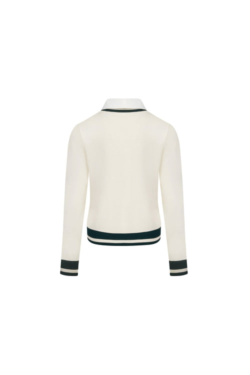 Light Apricot Polo Collar Faux Two - piece Knit Sweater - ANN ANDELMAN