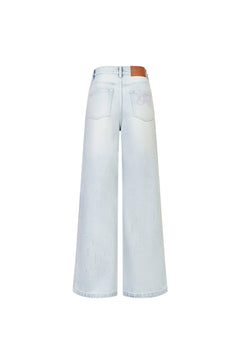 Light Blue And Pink Gradient Rhinestone Straight Wide - leg Jeans - ANN ANDELMAN