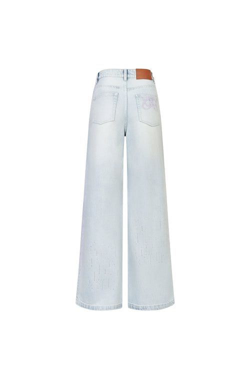 Light Blue And Pink Gradient Rhinestone Straight Wide - leg Jeans - ANN ANDELMAN