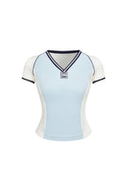 Light Blue Color - blocked V - neck Sports T-shirt - ANN ANDELMAN