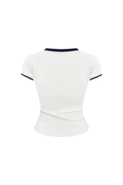 Light Blue Color - blocked V - neck Sports T-shirt - ANN ANDELMAN