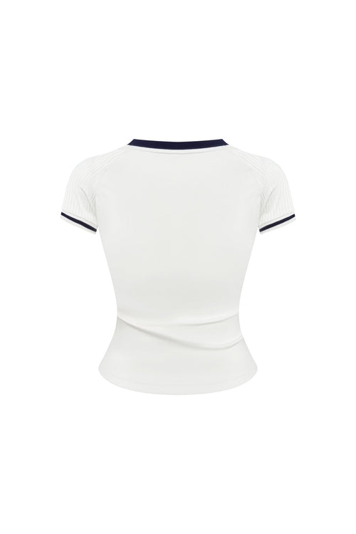 Light Blue Color - blocked V - neck Sports T-shirt - ANN ANDELMAN