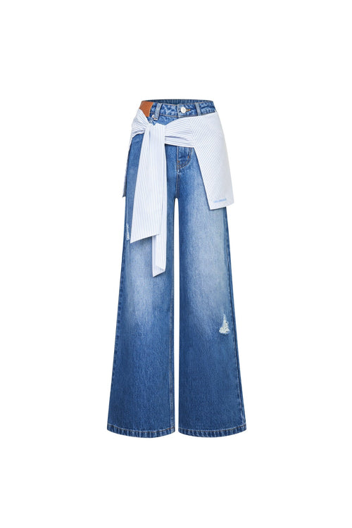 Light Blue Jeans With Shirt Tie Detail - ANN ANDELMAN