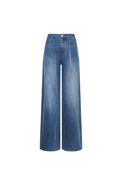 Light Blue Rhinestone High - waisted Retro Jeans - ANN ANDELMAN