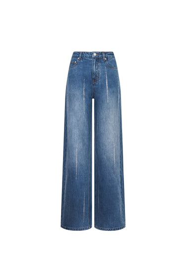 Light Blue Rhinestone High - waisted Retro Jeans - ANN ANDELMAN