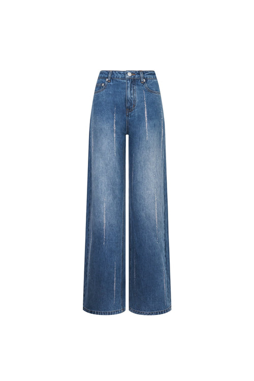 Light Blue Rhinestone High - waisted Retro Jeans - ANN ANDELMAN