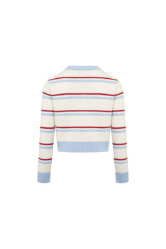 Light Blue Striped Long - sleeved Cardigan - ANN ANDELMAN