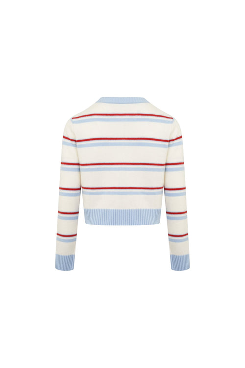 Light Blue Striped Long - sleeved Cardigan - ANN ANDELMAN