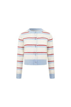 Light Blue Striped Long - sleeved Cardigan - ANN ANDELMAN