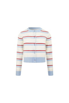 Light Blue Striped Long - sleeved Cardigan - ANN ANDELMAN