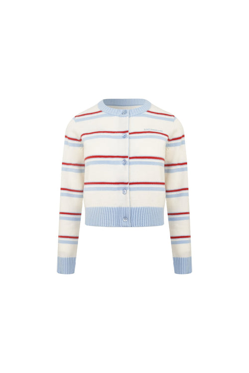 Light Blue Striped Long - sleeved Cardigan - ANN ANDELMAN