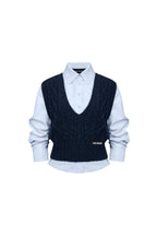 Light Blue Two - piece Preppy Style Long - sleeved Shirt - ANN ANDELMAN