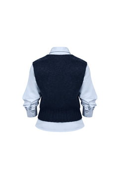 Light Blue Two - piece Preppy Style Long - sleeved Shirt - ANN ANDELMAN