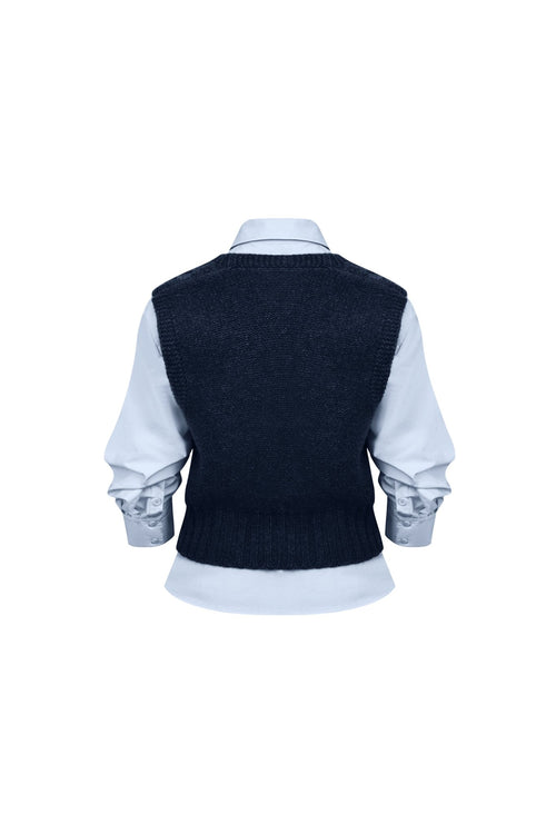 Light Blue Two - piece Preppy Style Long - sleeved Shirt - ANN ANDELMAN