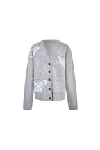Light Gray Butterfly Jacquard V - neck Cardigan - ANN ANDELMAN