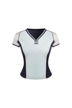 Light Gray Color - blocked V - neck Sports T-shirt - ANN ANDELMAN