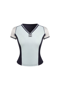 Light Gray Color - blocked V - neck Sports T-shirt - ANN ANDELMAN