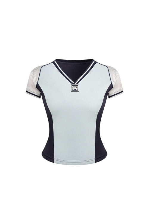 Light Gray Color - blocked V - neck Sports T-shirt - ANN ANDELMAN