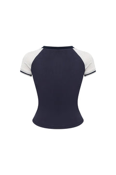 Light Gray Color - blocked V - neck Sports T-shirt - ANN ANDELMAN
