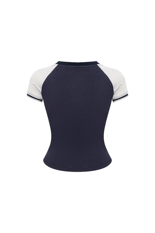 Light Gray Color - blocked V - neck Sports T-shirt - ANN ANDELMAN