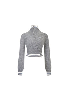 Light Gray Slanted Placket Knitted Cardigan - ANN ANDELMAN