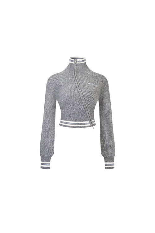 Light Gray Slanted Placket Knitted Cardigan - ANN ANDELMAN