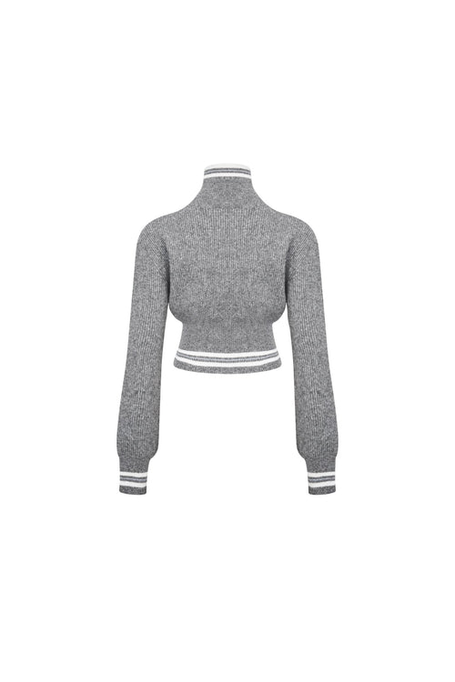 Light Gray Slanted Placket Knitted Cardigan - ANN ANDELMAN