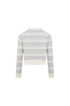 Light Gray Striped Long - sleeved Cardigan - ANN ANDELMAN