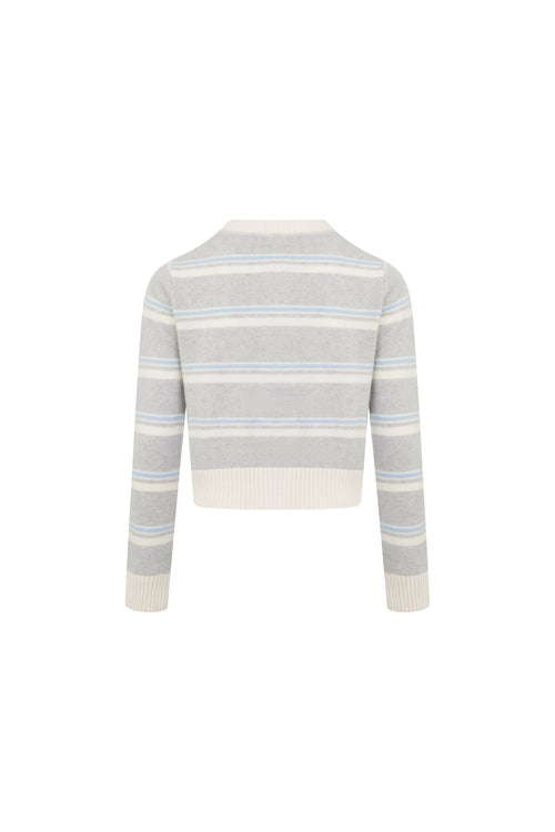 Light Gray Striped Long - sleeved Cardigan - ANN ANDELMAN