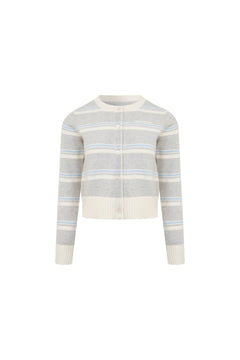 Light Gray Striped Long - sleeved Cardigan - ANN ANDELMAN