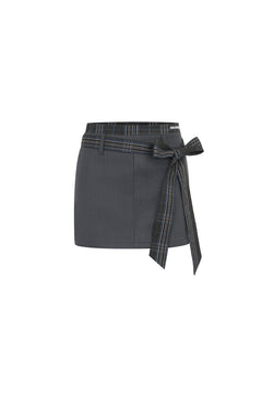 Light Gray Tie - trimmed Suit Skirt - ANN ANDELMAN