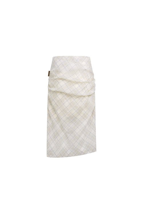 Light Khaki Plaid Thin Pencil Skirt - ANN ANDELMAN