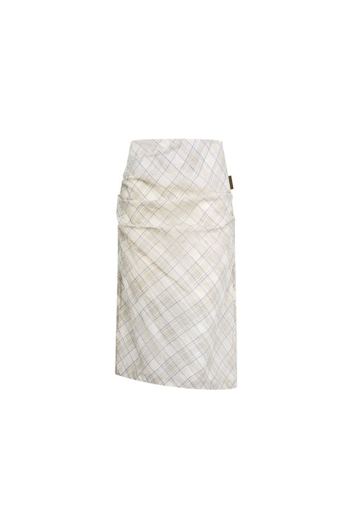 Light Khaki Plaid Thin Pencil Skirt - ANN ANDELMAN