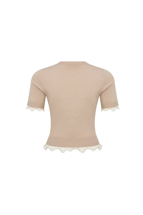 Mocha Faux Two - piece Knit Short - sleeved top - ANN ANDELMAN