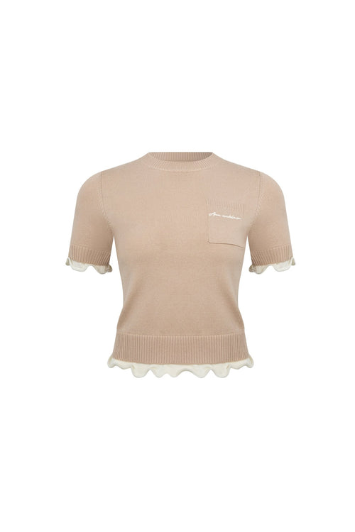 Mocha Faux Two - piece Knit Short - sleeved top - ANN ANDELMAN