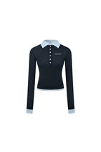 Navy Blue Color - blocked Faux Two - piece Knit Top - ANN ANDELMAN
