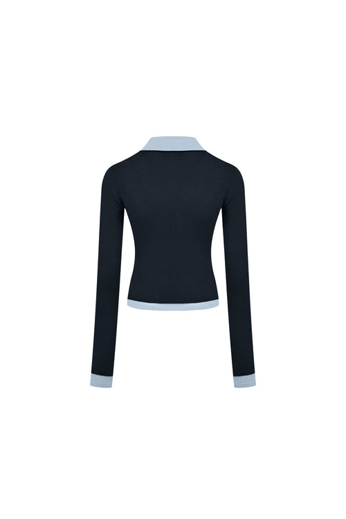 Navy Blue Color - blocked Faux Two - piece Knit Top - ANN ANDELMAN