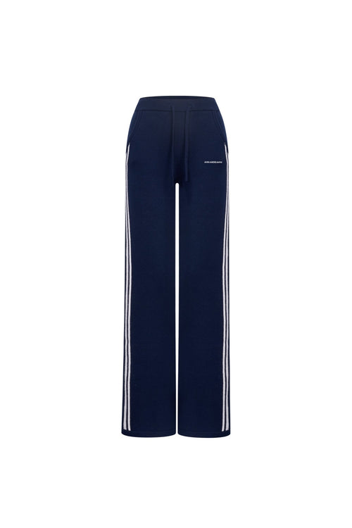 Navy Blue Color - blocked Striped Wool Trousers - ANN ANDELMAN
