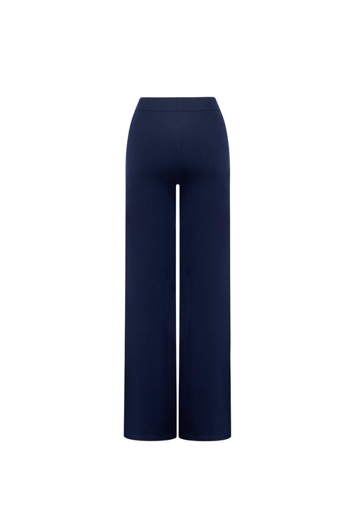 Navy Blue Color - blocked Striped Wool Trousers - ANN ANDELMAN