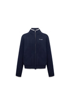 Navy blue Embroidered Slim Fit Stand Collar Knit Jacket - ANN ANDELMAN