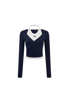 Navy Blue Fake Two - piece Long Sleeve - ANN ANDELMAN