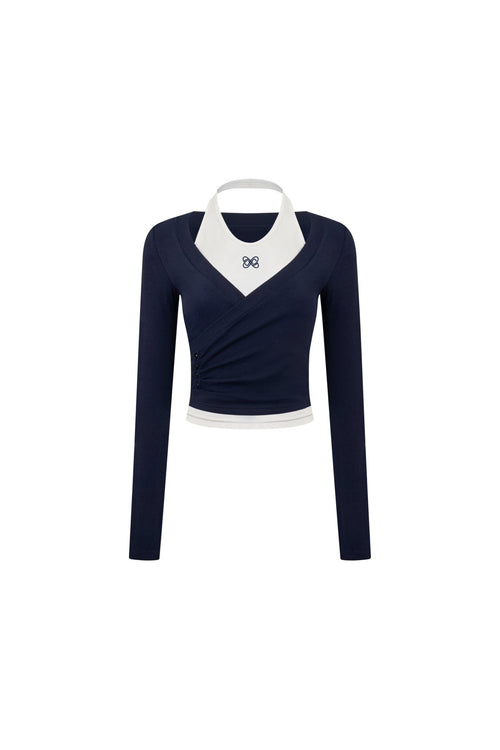 Navy Blue Fake Two - piece Long Sleeve - ANN ANDELMAN