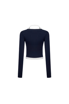 Navy Blue Fake Two - piece Long Sleeve - ANN ANDELMAN