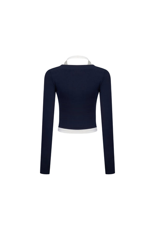 Navy Blue Fake Two - piece Long Sleeve - ANN ANDELMAN