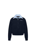 Navy Blue Faux Two - piece Patchwork Shirt Collar Jacket - ANN ANDELMAN